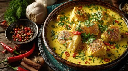 Guinea-Bissau dish Caldo de Mancarra Peanut soup with fish or meat creamy and aromatic