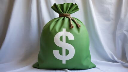 Green money bag with dollar sign concept for financial wealth and investment success