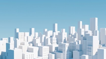 Minimalist White Cityscape Under a Blue Sky