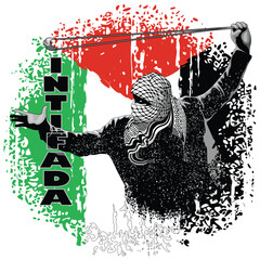 Freedom Fighter Resistance Intifada on Grunge Palestinian Flag Conceptual Freedom Vecto Design Logo
