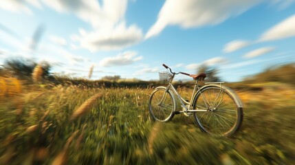 Obraz premium Vibrant Bicycle Gliding Across Green Meadow