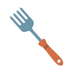 Hand rake. Small gardening tool for loosening soil and compost. Eco-friendly equipment. Vector illustration.