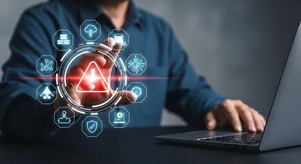 Digital warning alert system interface with cyber security icons digital interface technology