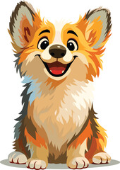Happy Corgi Cartoon Dog Vector Cute and Fluffy Smiling Puppy with Big Ears and Bright Eyes, Fun Pet Character Illustration for Kids Books, T-Shirt Design, Stickers, Posters, or Animal Mascot Art