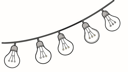 Vector Softly lit incandescent light bulbs hanging on wire create warm ambiance