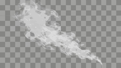 Vector Translucent white cloud of smoke gracefully flows across transparent background, creating