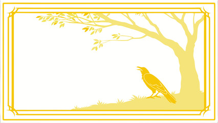 Vector Yellow silhouette of bird singing under tree, creating serene atmosphere