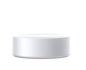 White round podium or pedestal. Vector illustration with a clipping path. Realistic white stand for product presentation in an ecommerce store mockup design.