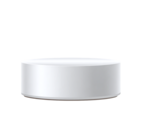 White round podium or pedestal. Vector illustration with a clipping path. Realistic white stand for product presentation in an ecommerce store mockup design.