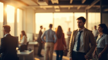 Fototapeta premium Business office with blurred people casual wear, with blurred bokeh background