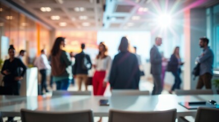Business office with blurred people casual wear, with blurred bokeh background