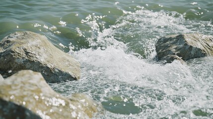 Fototapeta premium Gentle River Flowing Over Rocks in Natural Setting