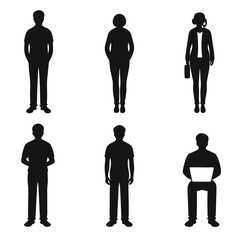 Diverse people silhouettes in various poses and attire male female