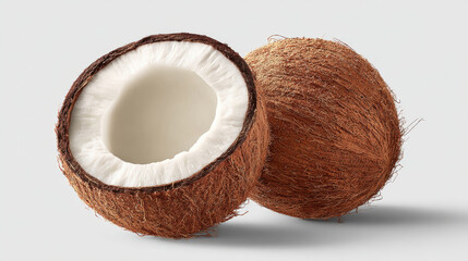 Coconut on White isolated background, serene mood, soft lighting, Isolated on pure white. 3d illustration.