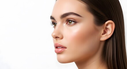 Fototapeta premium Young Woman's Portrait: Flawless Skin, Natural Makeup, Beauty Concept
