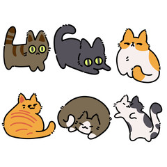 set of funny cartoon cats