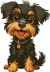 Cute Yorkie Cartoon Dog Vector Adorable Black and Brown Yorkshire Terrier Puppy with Fluffy Fur and Big Eyes, Smiling Pet Illustration for Kids, Stickers, Posters, Mascot, or T-Shirt Design