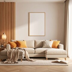 Minimalist Wall Frame Mockup in Bright Living Room