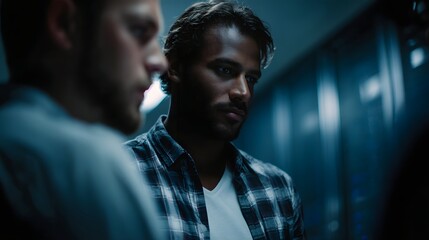 Technical team discussing server upgrade plan in IT room