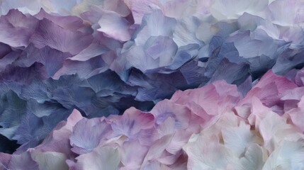 Abstract background made up of multiple layers of petals in different shades of pink, purple, and white.