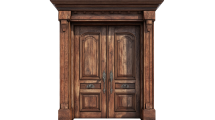 Vintage Old Wooden Door with Rustic Texture and Aged Surface Isolated on White Background
