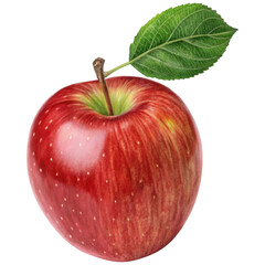 Vibrant Red Apple with Fresh Green Leaf Isolated on Transparent Background Perfect for Healthy Eating and Nutrition Concepts