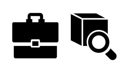 Obraz premium Black and white briefcase and package icon; search, investigation concept.