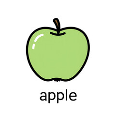 Minimal flat doodle vector illustration of a green apple with handwritten label
