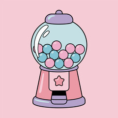 Cute Pink Gumball Machine Cartoon Illustration