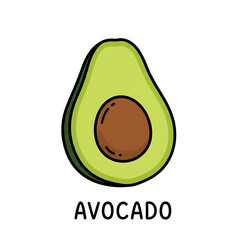 Minimal flat doodle vector illustration of an avocado with handwritten label
