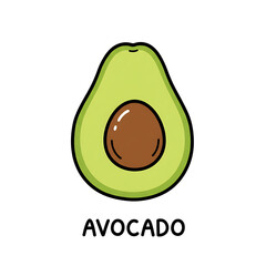 Minimal flat doodle vector illustration of an avocado with handwritten label
