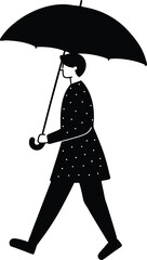 Person Walking with Umbrella in Rain &ndash; Moody Weather Scene, Rainy Day Stroll, Silhouette with Umbrella, Urban Rain walk Stock Image