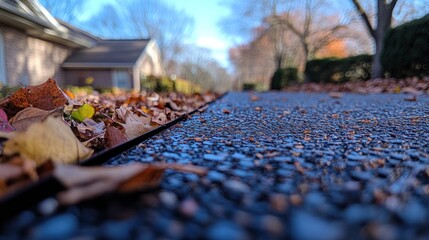 Fototapeta premium Autumn leaves on a paved driveway
