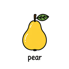 Minimal flat doodle vector illustration of a yellow pear with handwritten label

