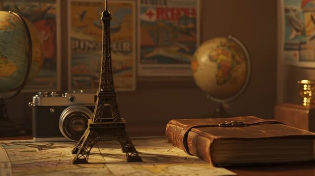 Vintage travel planning on wooden desktop