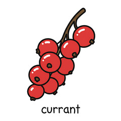 Minimal flat doodle vector illustration of red currant with handwritten label

