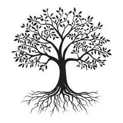 Symbolic tree of life silhouette, Black Tree Silhouette, Vector Illustrations Depicting Nature And Symbolic Tree Of Life