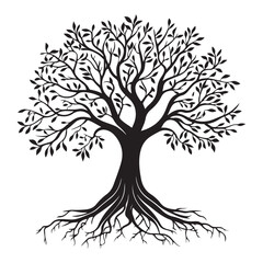 Symbolic tree of life silhouette, Black Tree Silhouette, Vector Illustrations Depicting Nature And Symbolic Tree Of Life