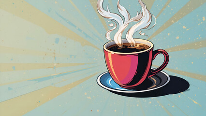 Hot Cup of Coffee With Steam Rising Against a Colorful Backdrop During the Morning, Inviting Relaxation and Comfort