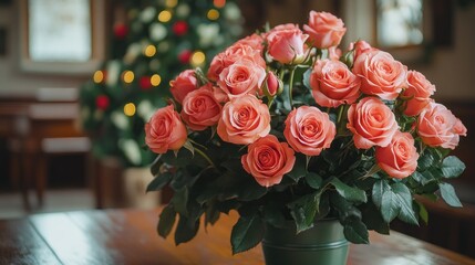 Obraz premium Beautiful bouquet of peach roses