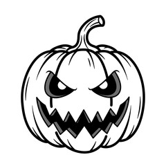 Cartoon halloween pumpkin with scary face outline silhouette