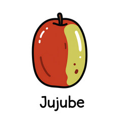 Minimal flat doodle vector illustration of a jujube with handwritten label