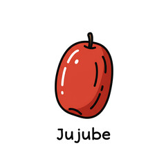 Minimal flat doodle vector illustration of a jujube with handwritten label
