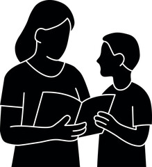 A thoughtful silhouette of a mother and child reading. Perfect for symbolizing education, family bonding, and quiet learning moments