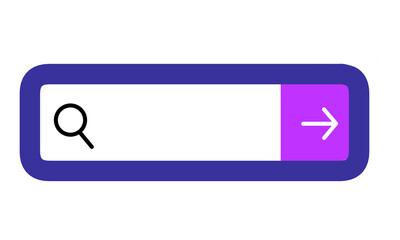 Minimalist vector illustration of a search bar with a purple arrow button on the right side. Clean, modern design suitable for themes like technology, data search, or user interface (UI)