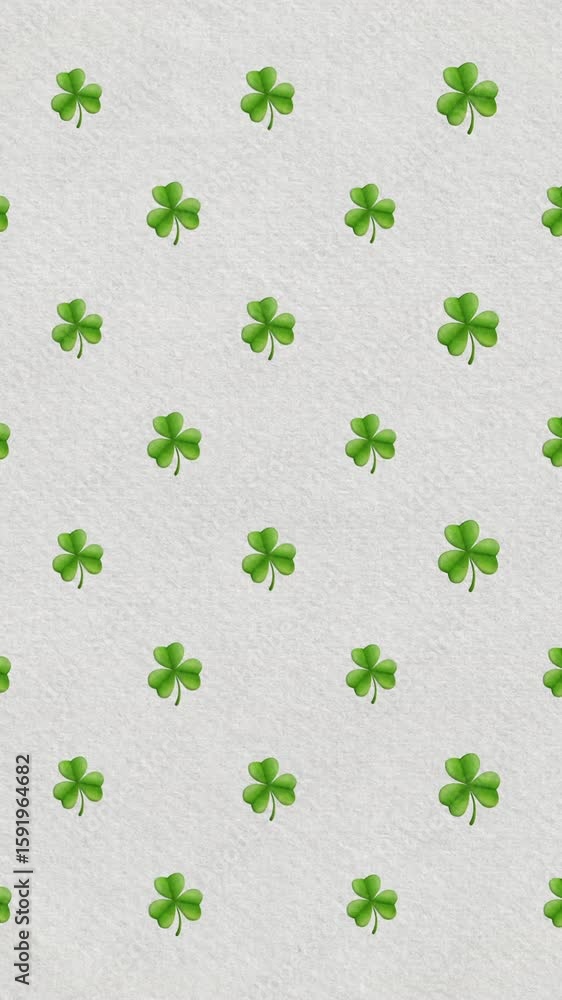 Poster digital animation of multiple clover leaves moving against irish flag