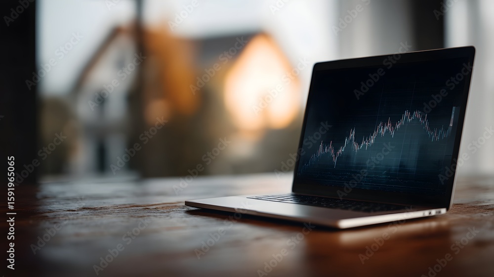 Poster laptop displaying investment returns in a professional workspace setting