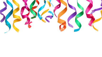 Colorful party streamers on black background celebration festive decoration