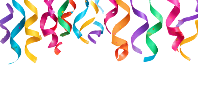 Colorful party streamers on black background celebration festive decoration