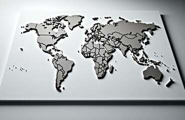 A world map with country borders cut out on a flat surface